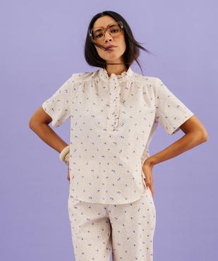 Blouse femme en coton rayé et fleuri à col victorien boutonné femme vue1 - GEMO(FEMME PAP) - GEMO