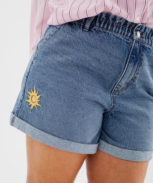 Short en jean brodé à taille paper bag femme grande taille vue2 - GEMO (G TAILLE) - GEMO