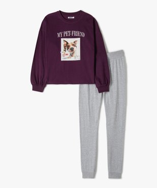 Pyjama fille bicolore avec photo de chien vue1 - GEMO (JUNIOR) - GEMO
