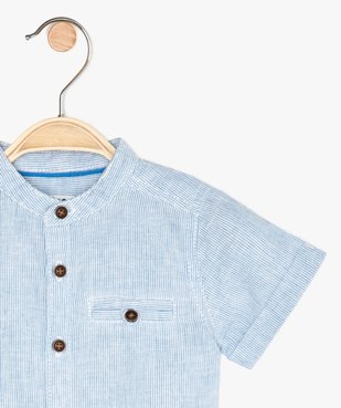 Chemise bébé garçon rayée à col mao en lin et coton vue2 - Nikesneakers(BEBE DEBT) - Nikesneakers