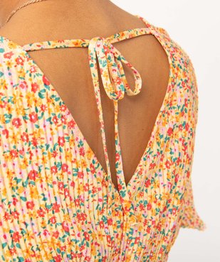 Tee-shirt femme fleuri en maille plissée vue2 - GEMO(FEMME PAP) - GEMO