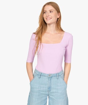 Tee-shirt femme à manches courtes en maille côtelée vue1 - GEMO(FEMME PAP) - GEMO