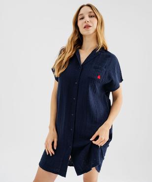 Chemise de nuit en broderie anglaise à col tailleur femme - LuluCastagnette vue2 - LULUCASTAGNETTE - GEMO