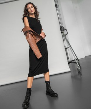 Robe femme en maille côtelée avec épaulettes vue6 - GEMO(FEMME PAP) - GEMO