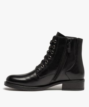 Boots femme unies dessus cuir à lacets - Tanéo vue3 - TANEO - GEMO