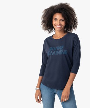 Tee-shirt femme à manches ¾ avec message vue1 - GEMO(FEMME PAP) - GEMO
