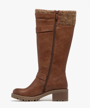 Bottes femme à talon épais et semelle crantée avec col en maille vue3 - GEMO(URBAIN) - GEMO