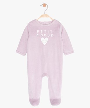 Pyjama bébé fille en velours à pont-dos pressionné vue1 - GEMO(BB COUCHE) - GEMO