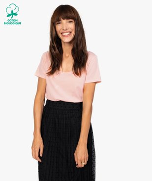 Tee-shirt femme uni à col rond 100% coton biologique vue1 - GEMO(FEMME PAP) - GEMO