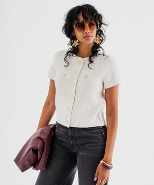 Pull manches courtes en maille texturée à boutons femme vue2 - GEMO(FEMME PAP) - GEMO