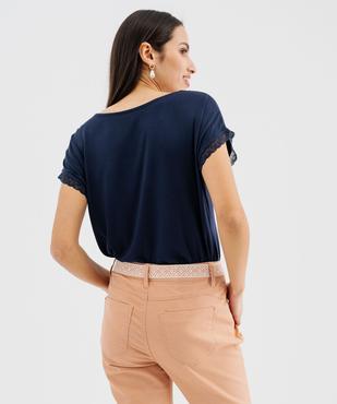 Tee-shirt à manches courtes et col V en dentelle coupe loose femme vue3 - GEMO 4G FEMME - GEMO