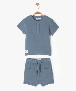 Ensemble 2 pièces en gaze de coton bébé garçon short + tee-shirt vue1 - GEMO(BEBE DEBT) - GEMO