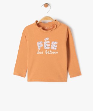 Tee-Shirt bébé fille avec inscription brodée et col froncé vue1 - GEMO(BEBE DEBT) - GEMO