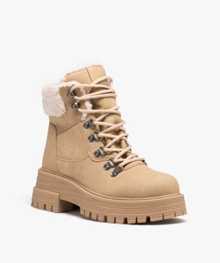 Boots femme unies en suédine fourrées et à col en sherpa vue3 - GEMO (CASUAL) - GEMO