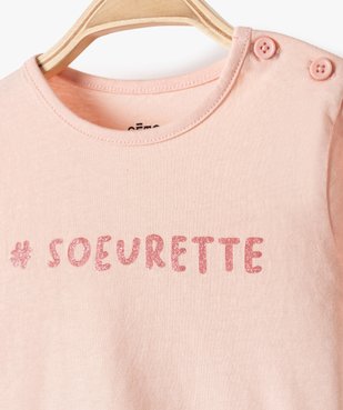 Tee-shirt bébé fille manches longues avec motifs et inscriptions vue2 - GEMO C4G BEBE - GEMO