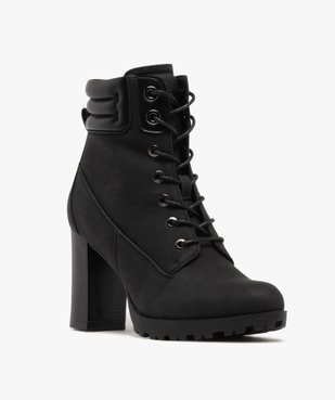Bottines femme à talon haut avec col matelassé à zip et à lacets ronds cirés vue3 - GEMO(URBAIN) - GEMO