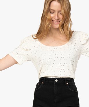 Tee-shirt femme en crêpe ajouré et volant vue5 - GEMO(FEMME PAP) - GEMO