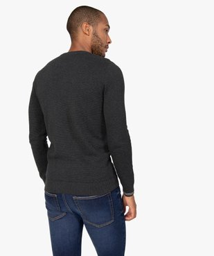 Pull homme à col rond en maille fantaisie et liserés au poignet vue3 - GEMO (HOMME) - GEMO