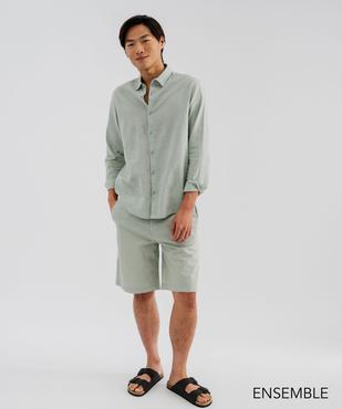 Ensemble chemise manches longues et short en lin vert clair pour homme - GEMO