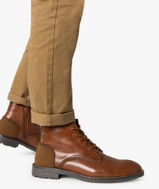 Boots homme unis à lacets et zip avec couture débordante vue1 - GEMO (CASUAL) - GEMO