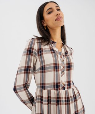 Robe chemise longue en viscose à carreaux femme vue2 - GEMO(FEMME PAP) - GEMO