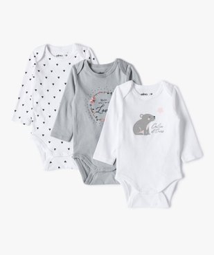 Body bébé fille manches longues à motifs divers (lot de 3) vue1 - GEMO C4G BEBE - GEMO