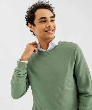 Pull en maille fantaisie en coton homme vue2 - GEMO (HOMME) - GEMO