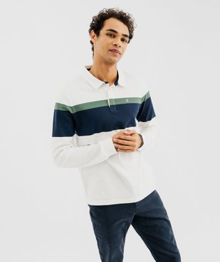 Polo à manches longues tricolore avec col chemise homme vue1 - GEMO 4G HOMME - GEMO