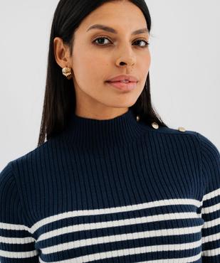 Robe courte en maille côtelée à rayures femme - LuluCastagnette vue2 - LULUCASTAGNETTE - GEMO