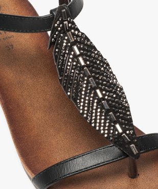 Sandales femme avec feuille en strass et petit talon compensé vue6 - GEMO (CASUAL) - GEMO