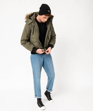 Blouson matelassé à capuche bordée de fourrure imitation homme vue5 - GEMO 4G HOMME - GEMO