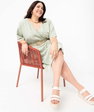Robe femme grande taille en lin mélangé à col cache-cœur vue5 - GEMO 4G GT - GEMO
