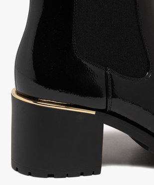 Boots femme à talon carré et semelle crantée dessus vernis avec liseré métallisé vue6 - 5 MILES - GEMO