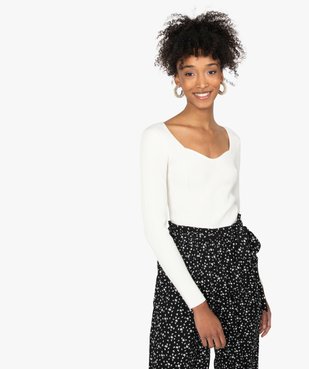 Pull femme en maille côtelée avec col carré vue1 - GEMO(FEMME PAP) - GEMO