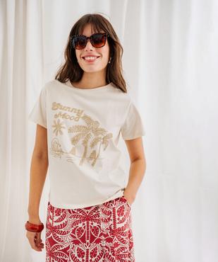 Tee-shirt manches courtes avec motif estival pailleté femme vue2 - GEMO(FEMME PAP) - GEMO