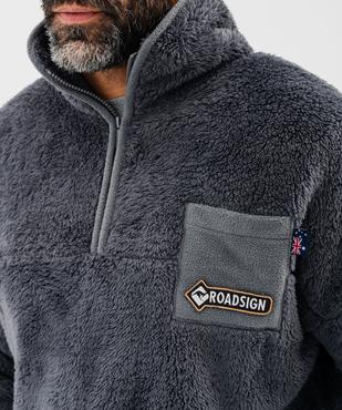 Veste d'intérieur en polaire duveteuse à col camionneur homme - Roadsign vue2 - ROADSIGN - GEMO