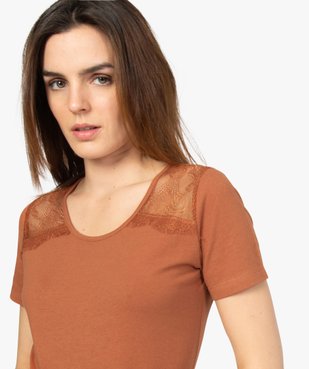 Tee-shirt femme à manches courtes avec épaules en dentelle vue2 - GEMO (MAILLE) - GEMO