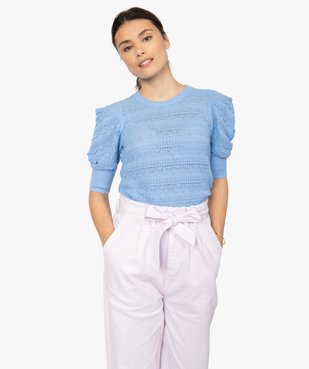 Pull femme à manches courtes en maille ajourée vue1 - GEMO(FEMME PAP) - GEMO