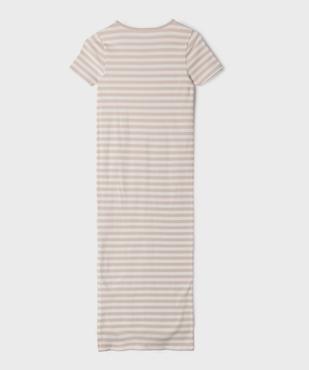 Robe tee-shirt longue en maille côtelée rayée fille vue4 - GEMO 4G FILLE - GEMO