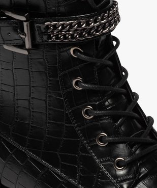Boots femme unis à talon plat imitation croco style rock vue6 - GEMO (CASUAL) - GEMO