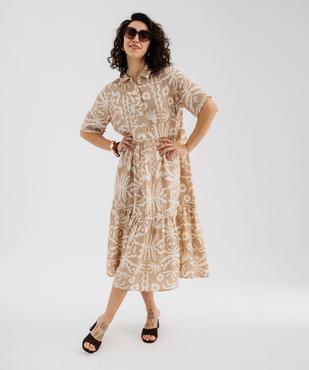 Robe longue et fluide à manches courtes imprimée femme vue1 - GEMO 4G FEMME - GEMO