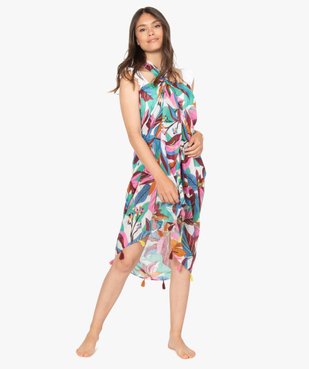 Paréo femme à motifs fleuris et finitions pompons vue1 - Nikesneakers (ACCESS) - Nikesneakers