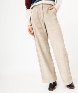 Pantalon large taille haute en velours côtelé femme vue1 - GEMO(FEMME PAP) - GEMO