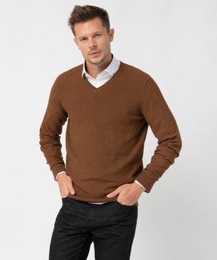 Pull homme à col V en maille fantaisie vue1 - GEMO (HOMME) - GEMO