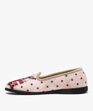 Chaussons femme slippers en velours imprimé bouledogue vue3 - GEMO(HOMWR FEM) - GEMO