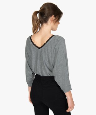 Pull femme en maille fine avec décolleté V en dentelle vue3 - GEMO(FEMME PAP) - GEMO