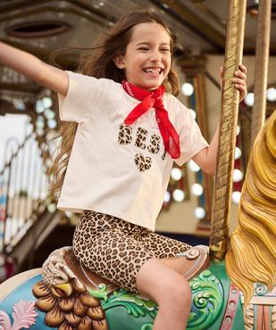Tee-shirt manches courtes coupe oversize avec broderies fille vue1 - GEMO (ENFANT) - GEMO