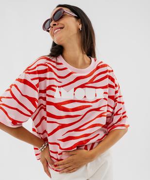 Tee-shirt manches courtes imprimé coupe oversize femme vue1 - GEMO 4G FEMME - GEMO