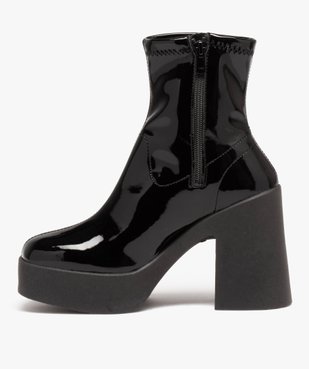 Boots femme vernies à talon flare avec col ajusté et bout carré vue3 - GEMO(URBAIN) - GEMO