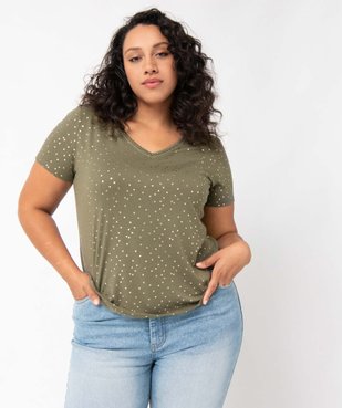 Tee-shirt femme grande taille à motifs pailletés et col V fantaisie vue1 - GEMO (G TAILLE) - GEMO